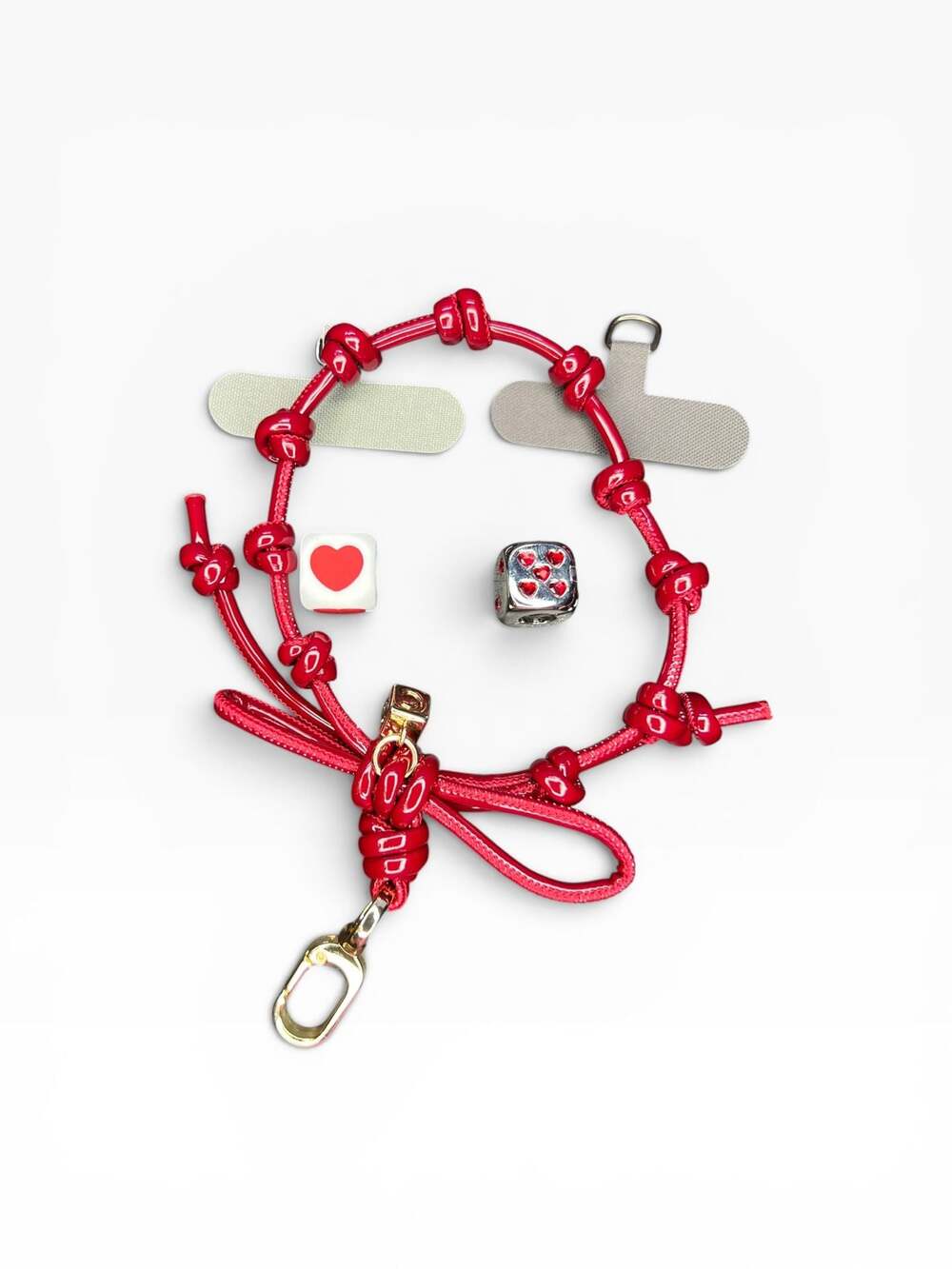 Casetify Phone Wristlet Charm with Red Knotted Cord and Heart Beads